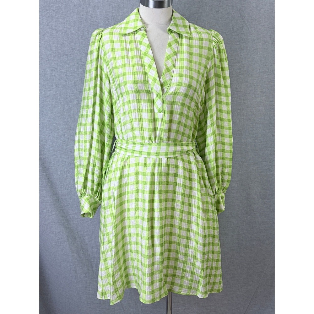FRNCH Lime Green and White Gingham Midi Dress